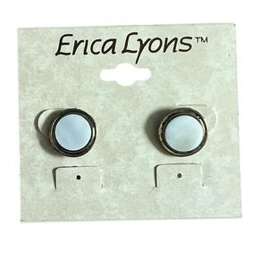 Erica Lyons White and Silver Round Stud Earrings